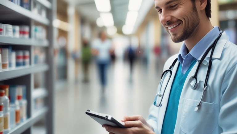 A well-organized medical equipment storage room with various healthcare devices neatly arranged.