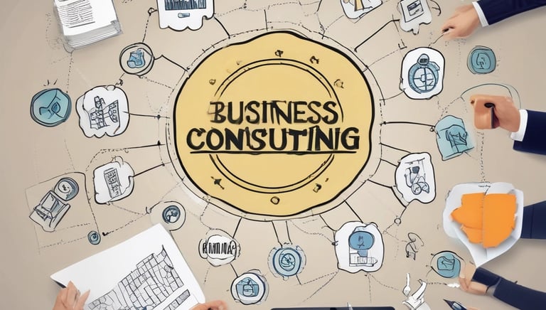 A professional consultant discussing market data with a client over a laptop.