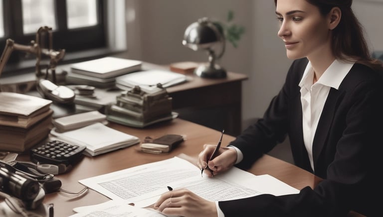 Professional lawyer consulting with clients in an office setting.