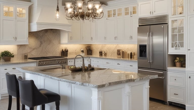 A designer and homeowner reviewing kitchen blueprints together in a bright, modern space.