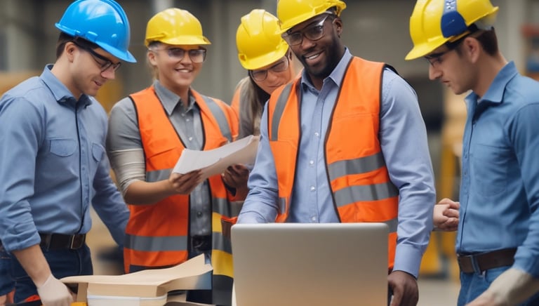 Professional technician analyzing safety equipment in an industrial setting.