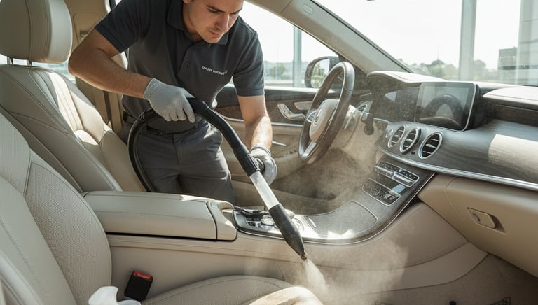 a man in a car with a vacuum cleaner