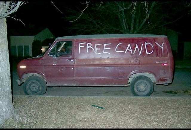 a creepy van with free candy on the side