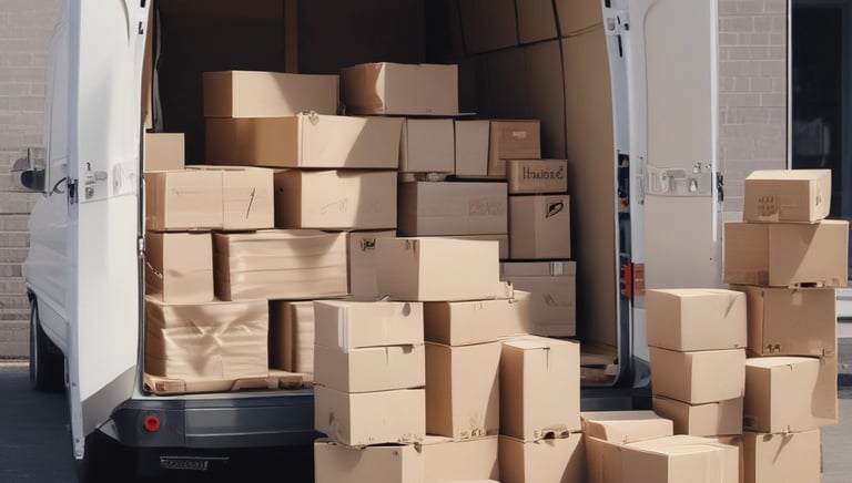 A modern L3H2 delivery van driving through a Dutch industrial area under overcast skies.