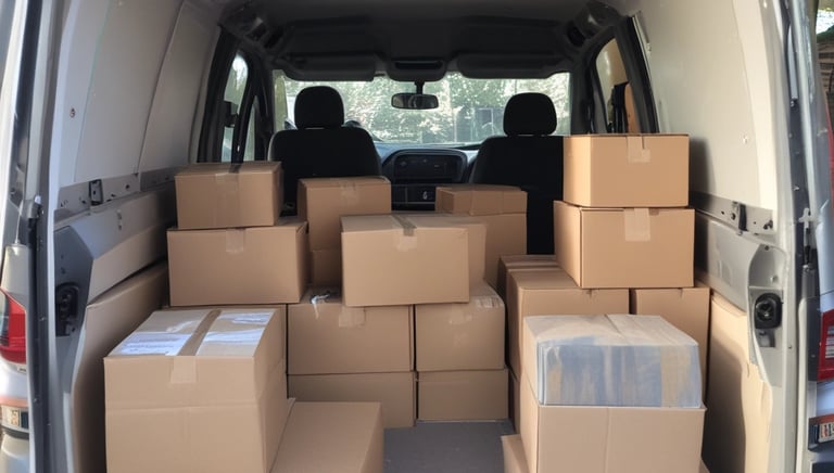 A driver loading parcels into a delivery van ready for the day.