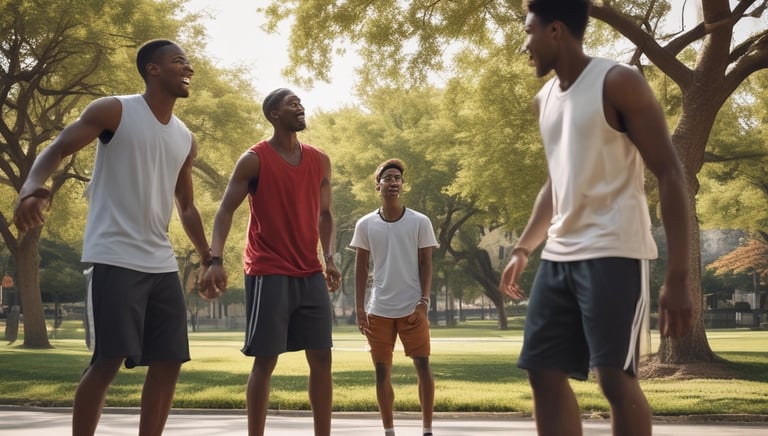 A mentor and young man sharing a conversation on a park bench.