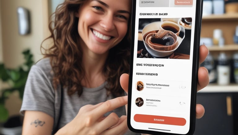 Image of a smartphone showing an upcoming coffee order app interface.