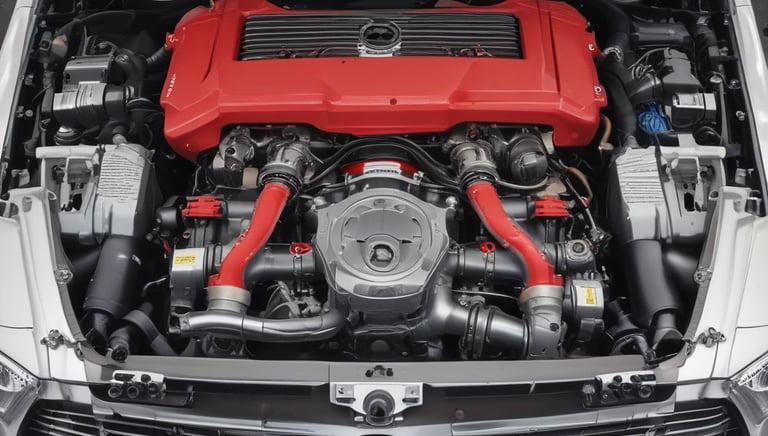 Close-up of a Mercedes-Benz engine being serviced with fresh oil.