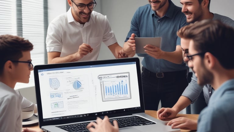 a group of people sitting around a laptop computer