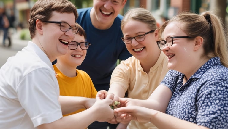 A diverse group of adults engaging in a community event outdoors.