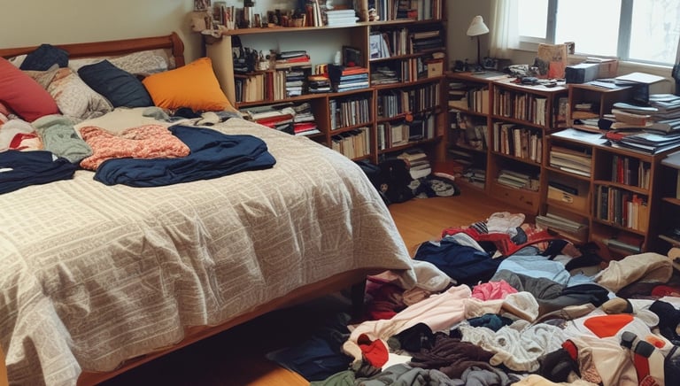 A sunlit patio with terracotta tiles is adorned with cleaning equipment, including a wet and dry vacuum, containers of cleaning solutions, and a pressure washer. A portion of a white car is visible near a hedge-lined driveway, while lush green vegetation and a manicured lawn provide a backdrop.