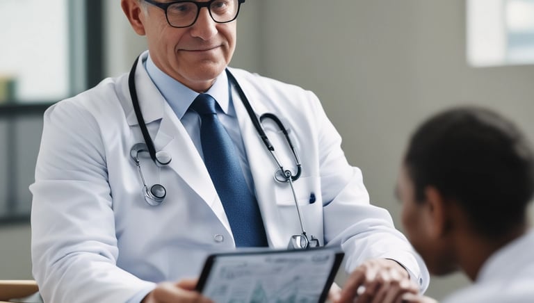 A close-up of a patient record displayed on a mobile device in a clinical setting.