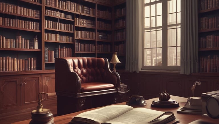 A courtroom scene with a judge, lawyers, and clients engaged in a legal proceeding.
