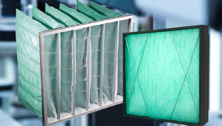 a green filter fiberglass and filter pocket f5