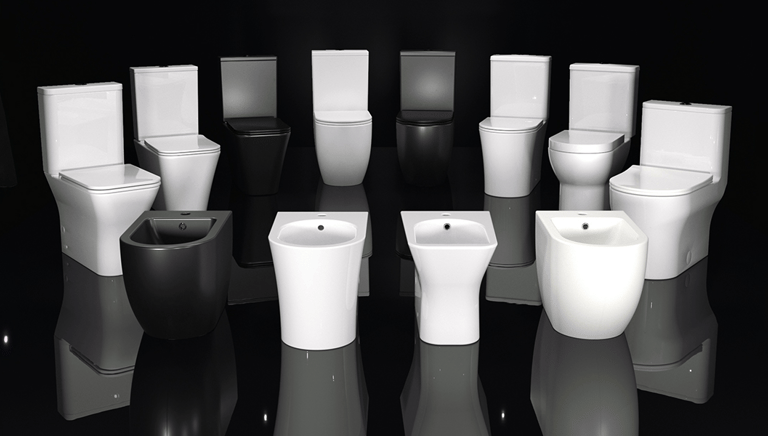 Exhibición artística colección de sanitarios en la tienda de Zeramiq Los Palos Grandes en Caracas.