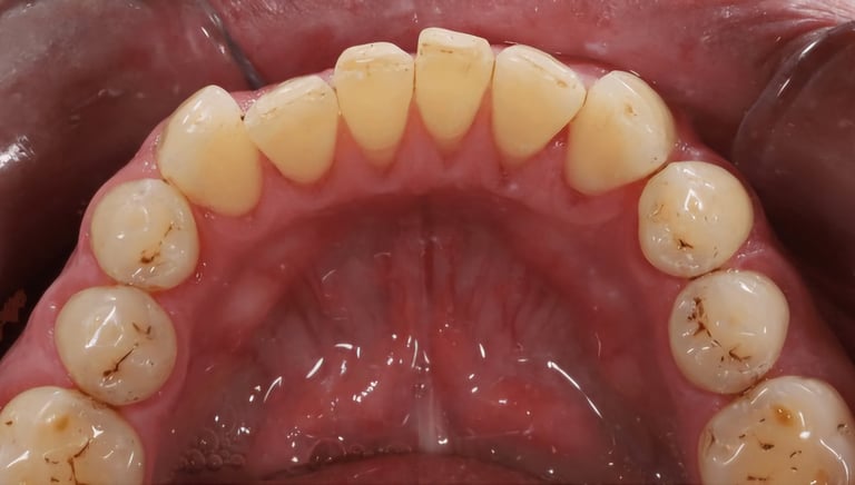 After dental cleaning showing fully cleaned lower teeth at Shree Dental Care Shyamal Ahmedabad