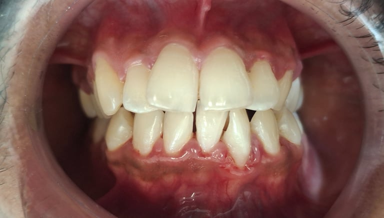 After dental cleaning showing polished lower incisors at Shree Dental Care Shyamal Ahmedabad