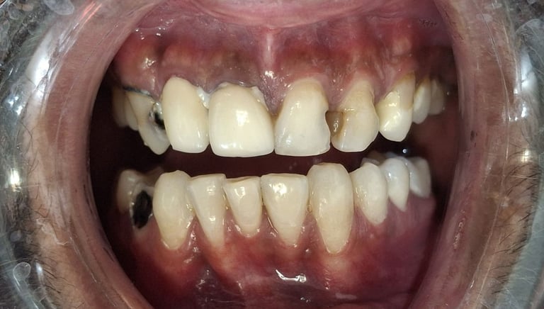 Full mouth rehabilitation case before treatment showing weak teeth and gums at shree dental care