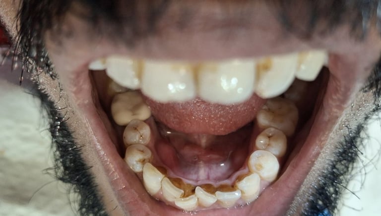 Teeth cleaning result showing tobacco stains before dental cleaning at shree dental care  