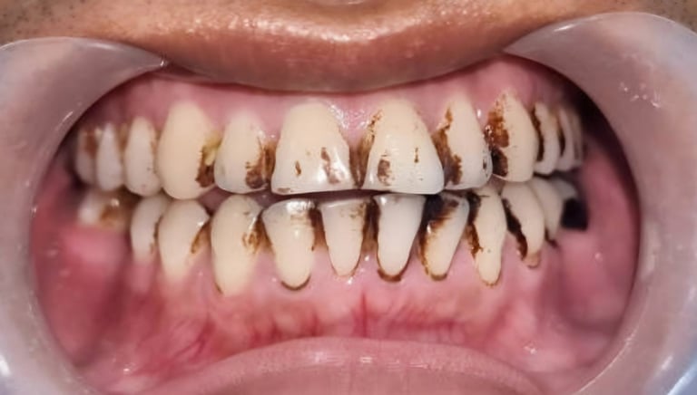 Before whitening showing nicotine-induced brown stains in Shyamal Ahmedabad