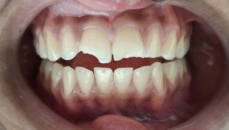 Broken front teeth edge before tooth colored filling Shyamal Ahmedabad