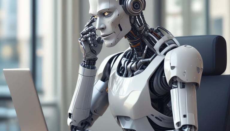 A user receiving an automated phone call from an AI sales agent, smiling and engaged.