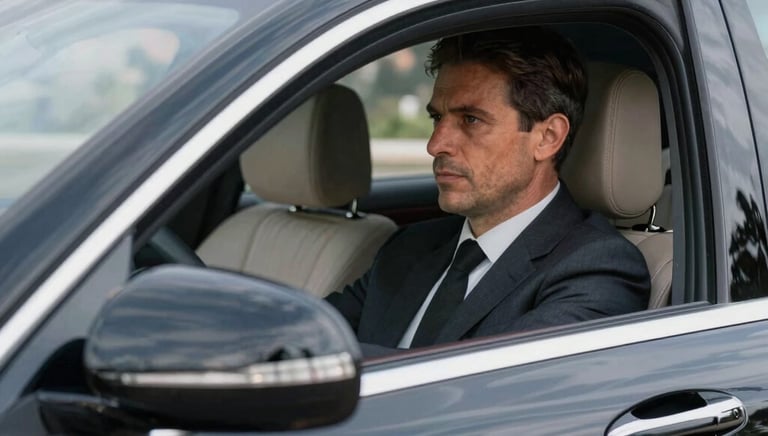 Luxurious Mercedes Classe S driving smoothly on a scenic highway during sunset.