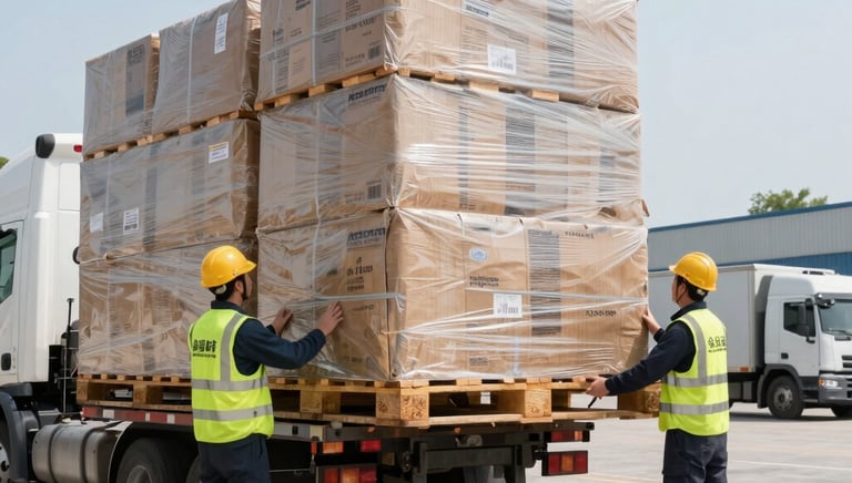 A Young’s Delivery truck loaded with pallets navigating through Chicago’s urban streets