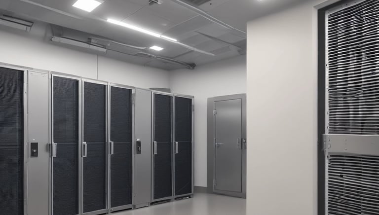 Brightly lit refrigerators filled with an assortment of beverages, including energy drinks, sodas, and juices, neatly arranged and displayed through glass doors.