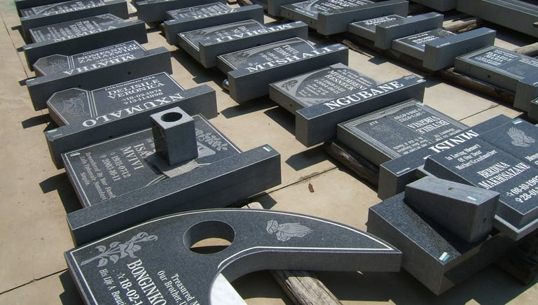 Tegg's Granite despatch area with headstones ready to be despatched.
