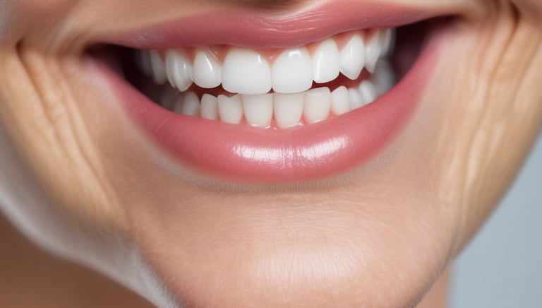 Before and after results of a teeth whitening procedure.
