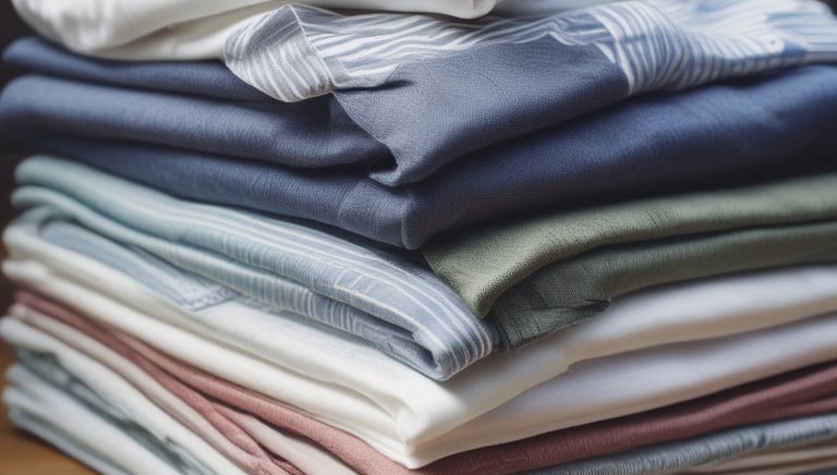 A neatly folded stack of freshly laundered clothes.