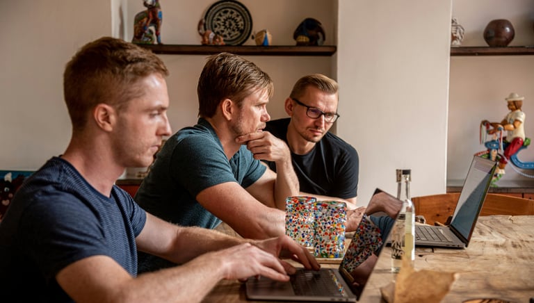 Team is working at the laptop