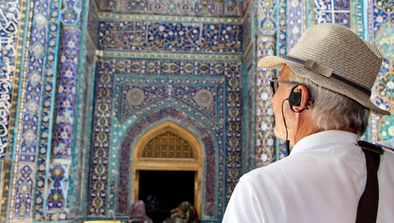 Tourist in front of Medrese