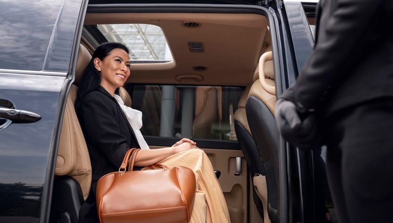 Woman is sitting in a VIP van
