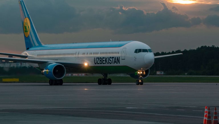 Uzairways airplane is landing