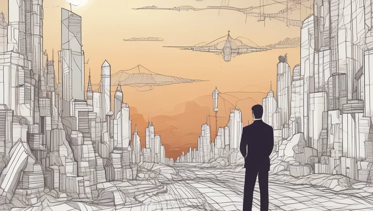 An architectural structure with a curved, wooden facade is set against a clear blue sky. The modern building is surrounded by other high-rise buildings under construction, with cranes visible in the background. There is a large open plaza area in front of the building, partially shaded.