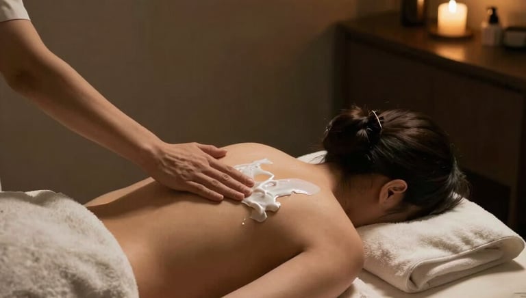 A peaceful massage area featuring a comfortable table and calming decor.