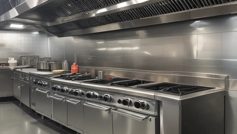 A maintenance technician inspecting kitchen equipment for cleanliness and safety standards.