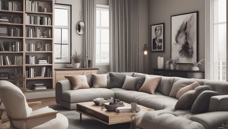 The image depicts an unfinished interior space with exposed brick walls and a concrete floor. Construction materials such as wooden boards, buckets, and other building supplies are scattered around the room. There is a partially opened doorway leading to another room, highlighting the ongoing renovation process.