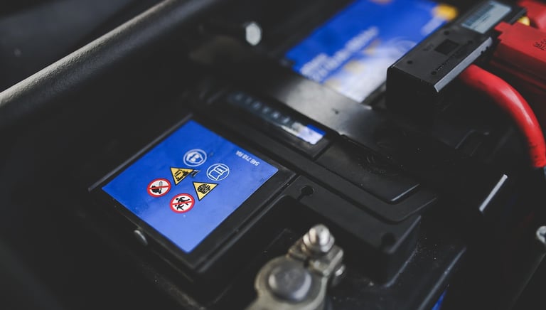 a new car battery in a car