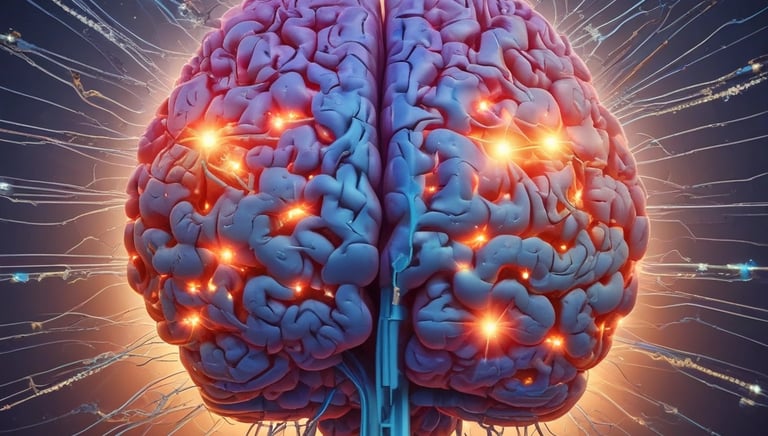 a picture of a head and brain with electrical signals emanating
