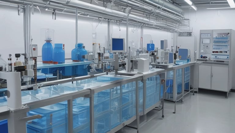 A modern water generation system in a green landscape.