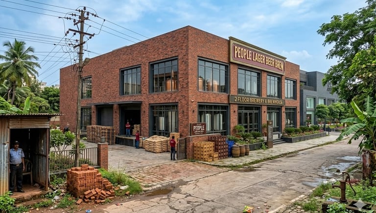 exposed brick wall Goa café