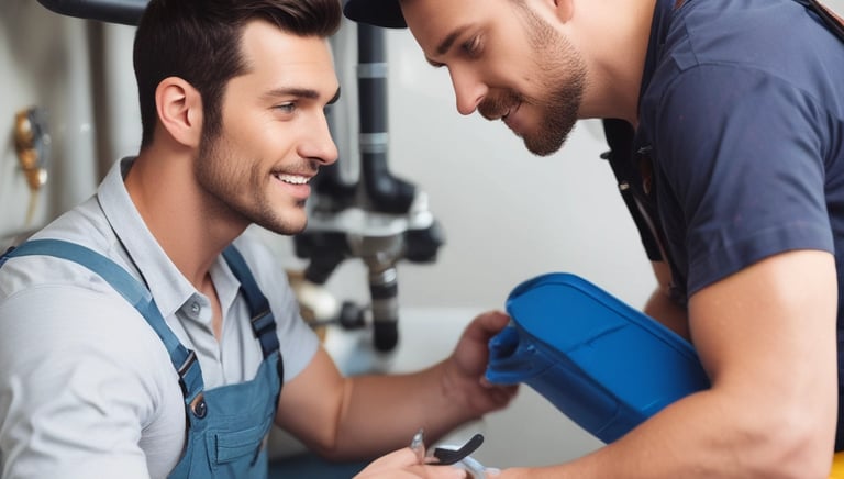 A section of a building exterior is visible, featuring a partially open utility panel revealing wiring and piping, likely for a water heater. Below, there's disturbed earth and scattered debris, including pieces of wood and a metal bowl. Coiled hoses and cables are seen on the grass nearby.