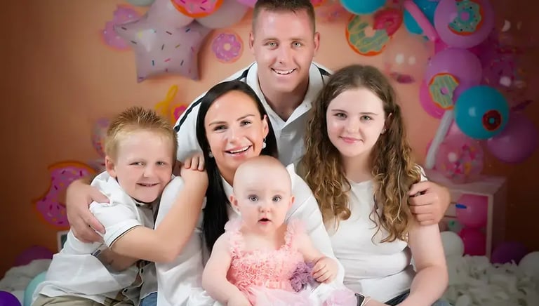a family posing for a photo in a photo