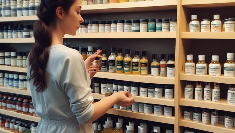 An elegant display of beauty enhancement products and techniques in a calming studio setting.