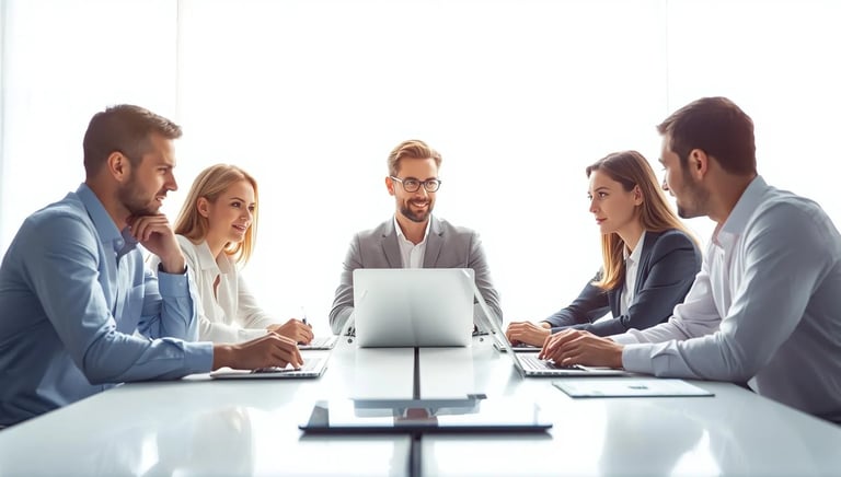 a group of business people sitting around a table