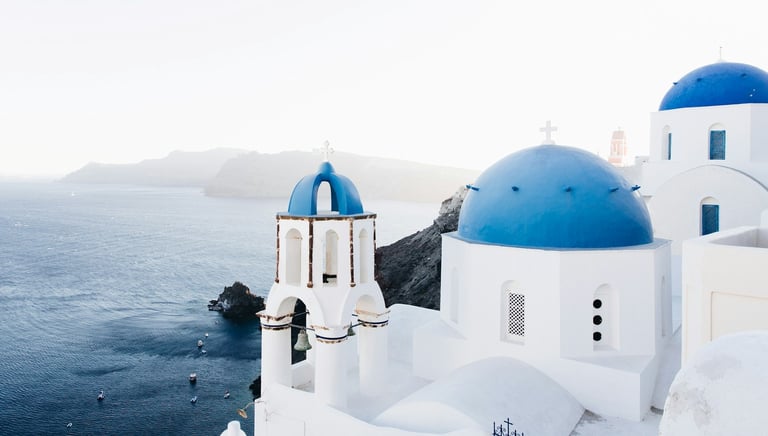 Santorini, Greece, with its blue sea and traditional houses