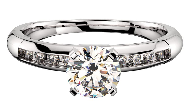 Vista Frontal Anillo de Compromiso Oro Blanco 14k con Diamantes Laterales